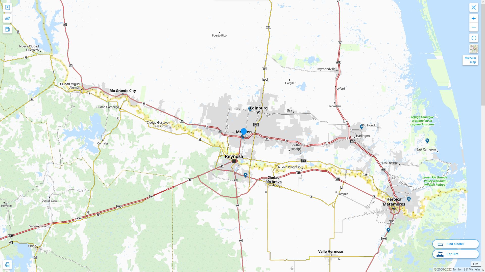 McAllen Texas Highway and Road Map